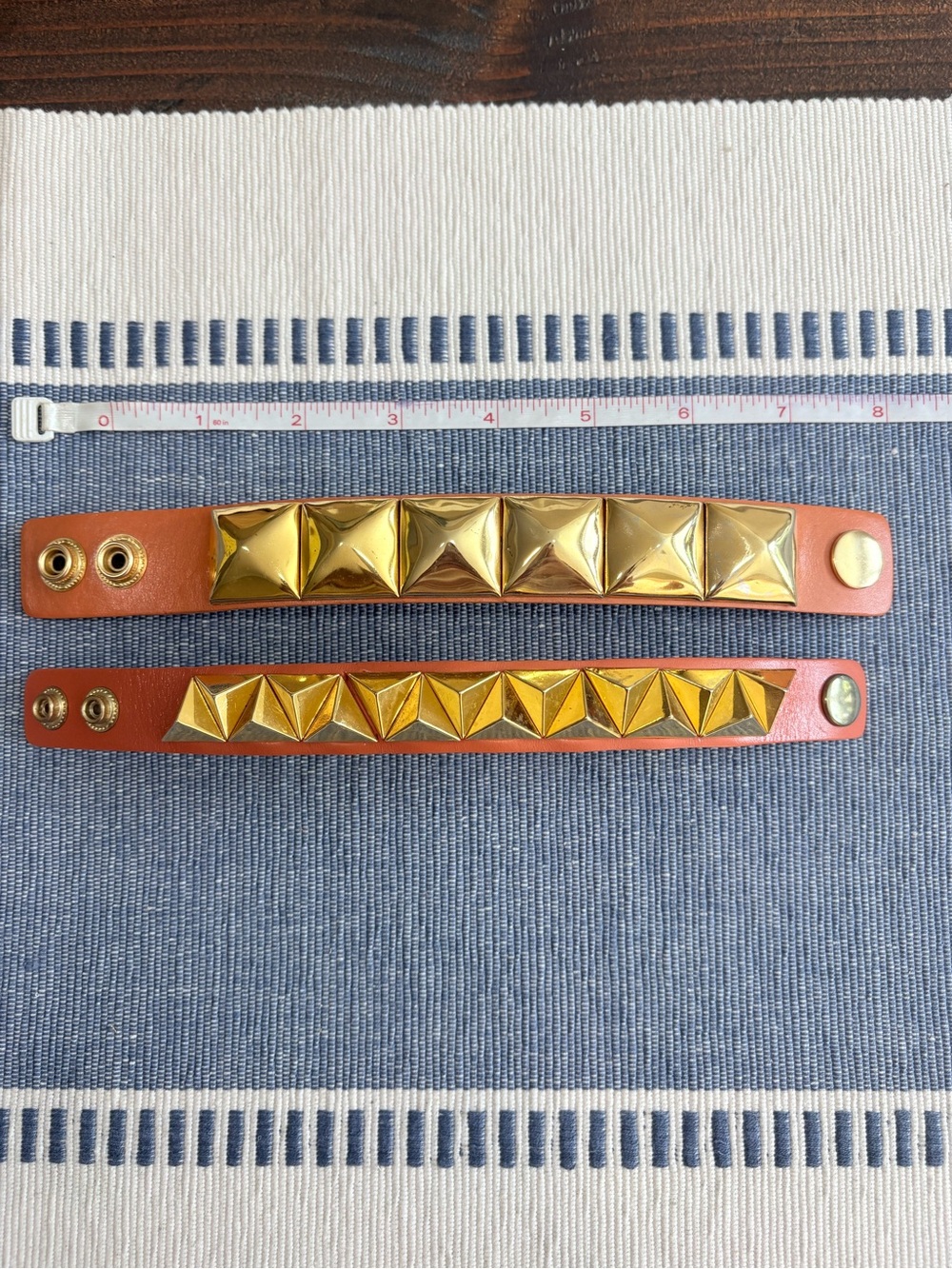 Gold Pyramid Stud Tan Leather Bracelets - Women's Accessory